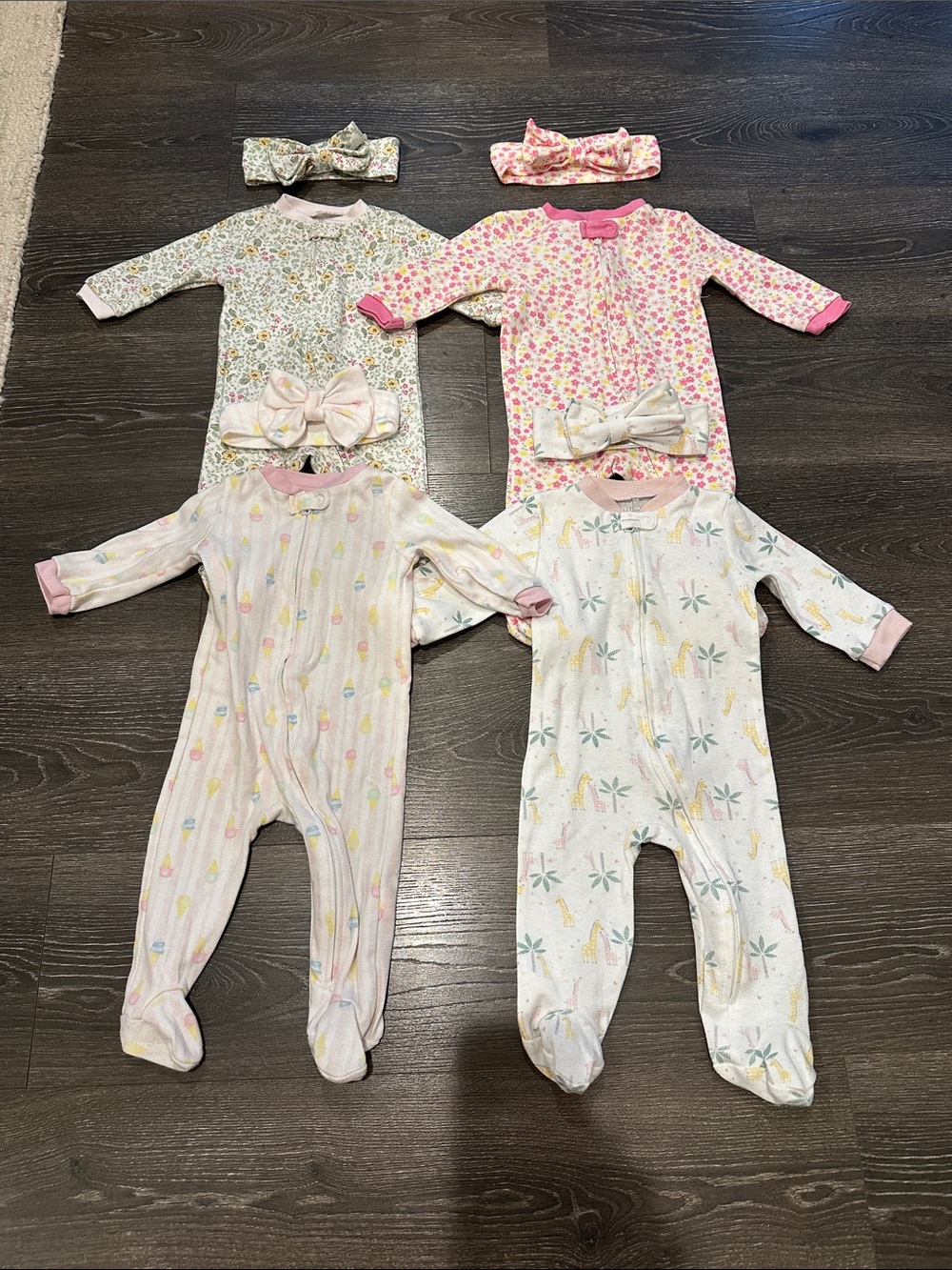 Baby Girls' Sleepers Set with Headbands bundle lot